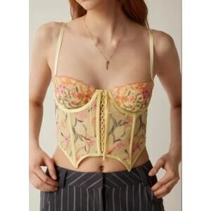 Urban Outfitters UO Out From Under Flora Embroidered Bustier Yellow Size M